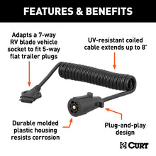 Load image into Gallery viewer, CURT 57282 8' Electrical Adapter Harness (7-Way RV Blade Vehicle to 5-Way Flat Trailer)
