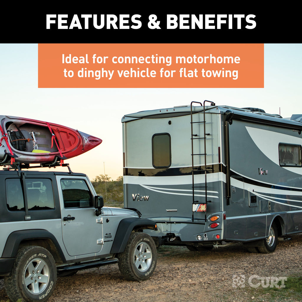 CURT 57283 8' Dinghy Towing Adapter & Socket (7-Way RV Blade to 6-Way Round Vehicle)