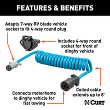 Load image into Gallery viewer, CURT 57285 8' Dinghy Towing Adapter &amp; Socket (7-Way RV Blade to 4-Way Round Vehicle)
