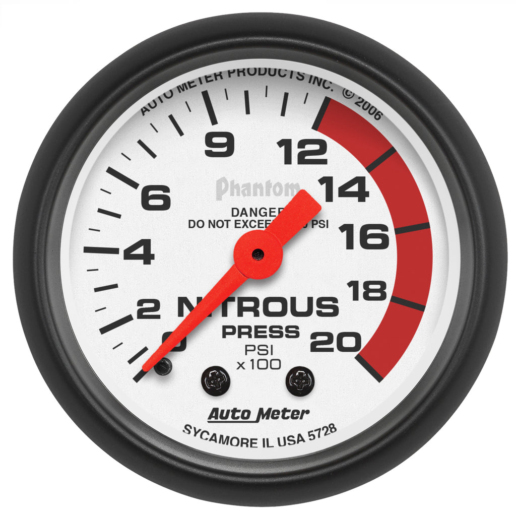 AutoMeter 5728 GAUGE, NITROUS PRESSURE, 2 1/16", 2000PSI, MECHANICAL, PHANTOM