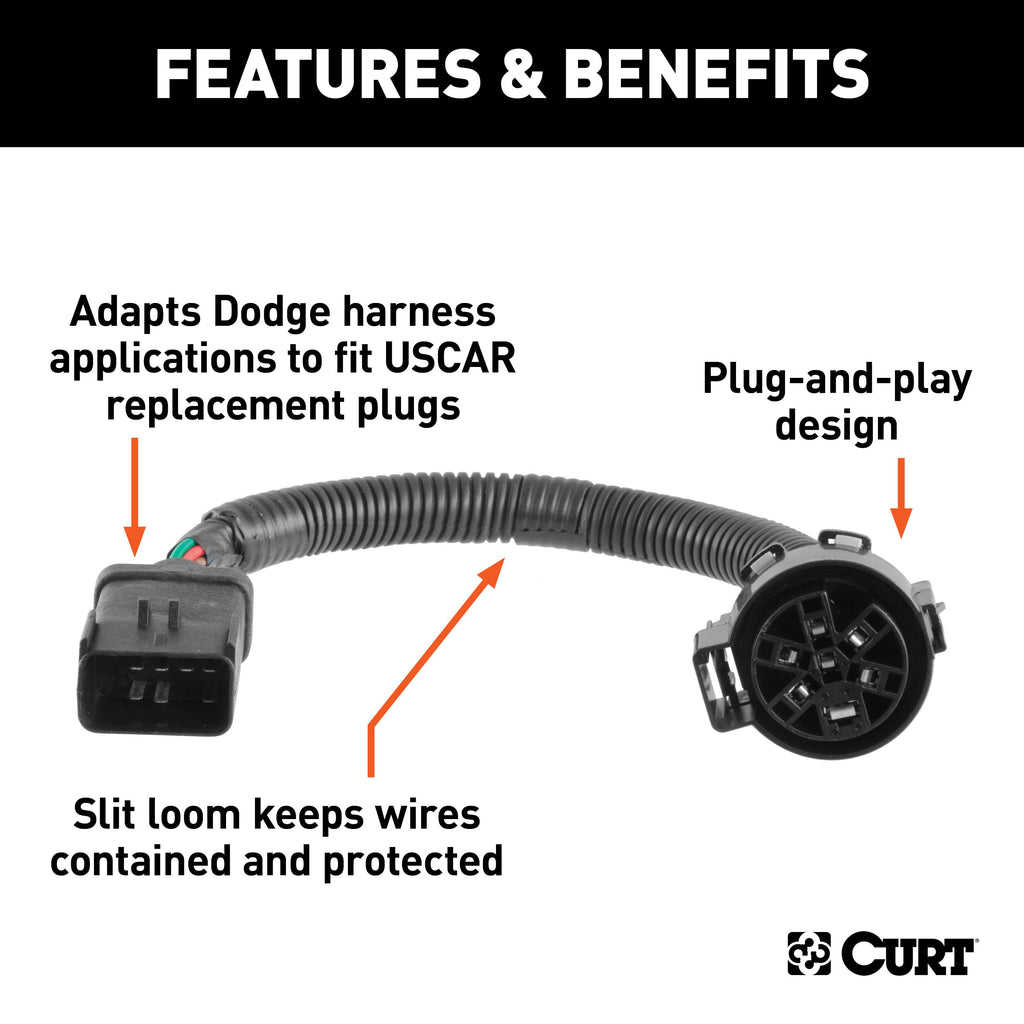 CURT 57300 8-Prong Factory Harness Adapter (Rectangular 8-Prong to USCAR Socket) for Select Chrysler Aspen, Dodge Dakota, Dodge Durango, Dodge Ram 1500, Dodge Ram Van, Dodge Ram 2500, Dodge Ram Van, Dodge Ram 3500, Dodge Ram Van, Dodge Sprinter 2500,