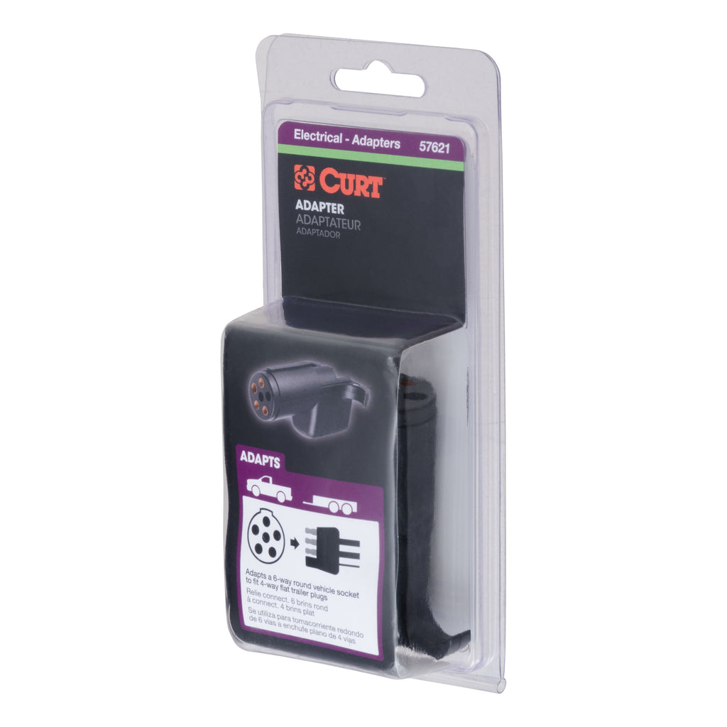 CURT 57621 Electrical Adapter (6-Way Round Vehicle to 4-Way Flat Trailer)
