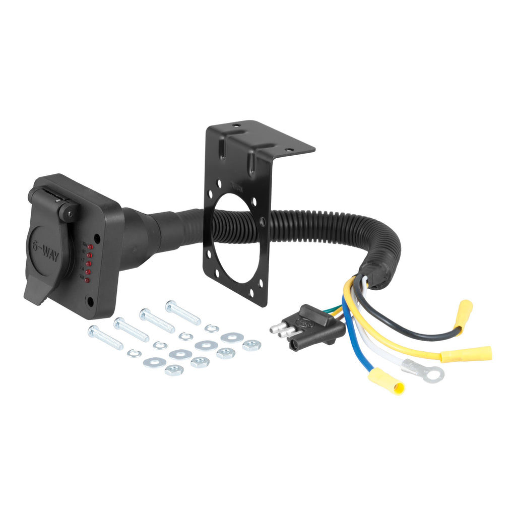 CURT 57626 Electrical Adapter with Tester (4-Way Flat Vehicle to 6-Way Round Trailer)