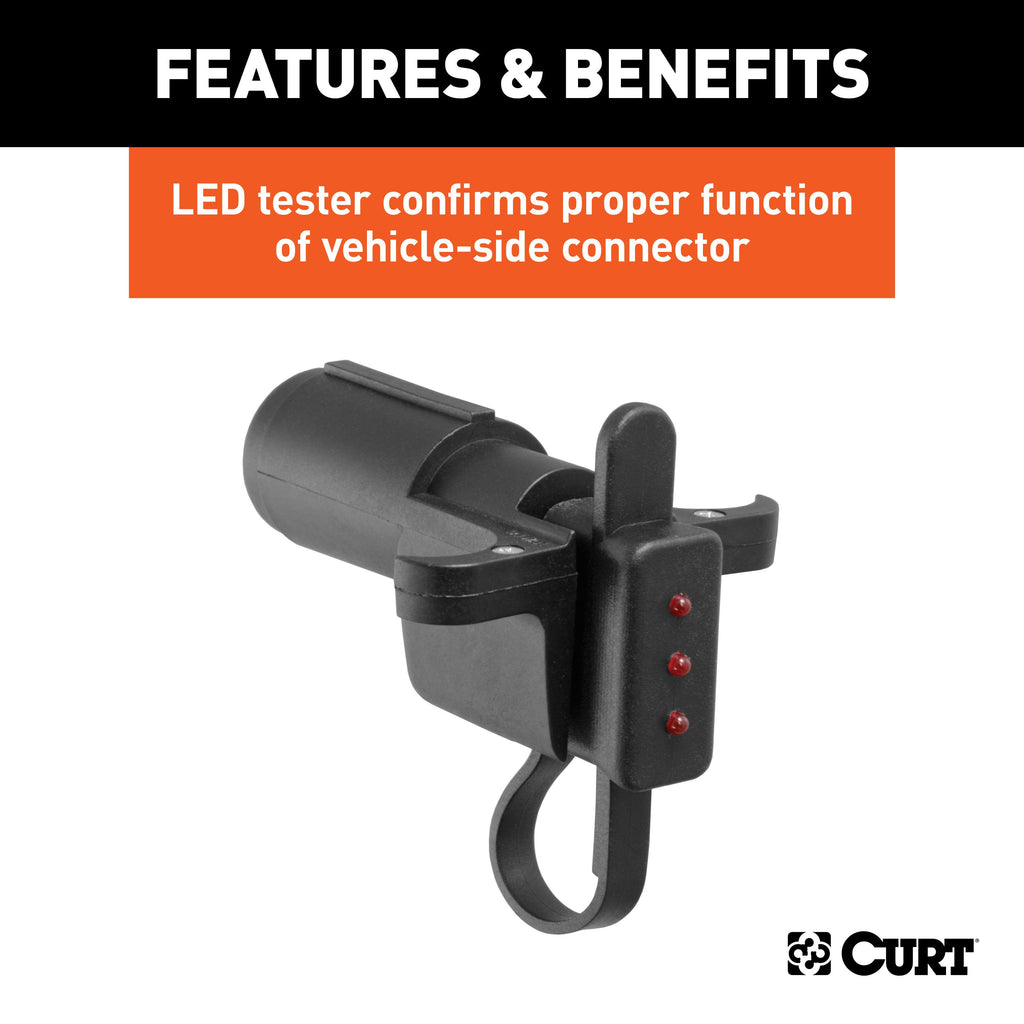 CURT 57627 Electrical Adapter with Tester (6-Way Round Vehicle to 4-Way Flat Trailer)