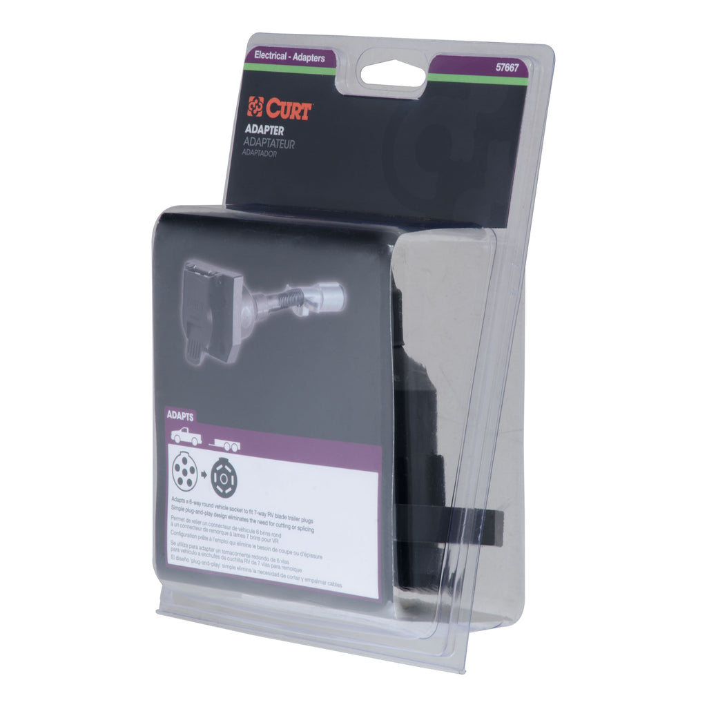 CURT 57667 Electrical Adapter (6-Way Round Vehicle to 7-Way RV Blade Trailer)