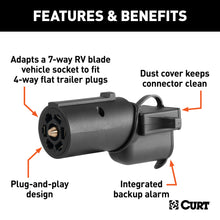 Load image into Gallery viewer, CURT 57724 Adapter with Backup Alarm (7-Way RV Blade Vehicle to 4-Way Flat Trailer)