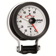 Load image into Gallery viewer, AutoMeter 5780-00406 GAUGE, TACHOMETER, 3 3/4", 8K RPM, PEDESTAL W/ RED LINE, CHEVY RED BOWTIE, WHITE