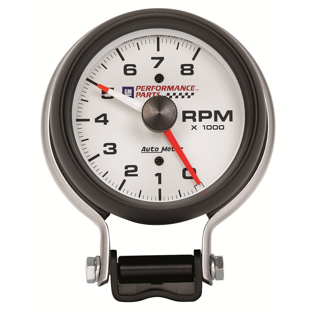 AutoMeter 5780-00406 GAUGE, TACHOMETER, 3 3/4", 8K RPM, PEDESTAL W/ RED LINE, CHEVY RED BOWTIE, WHITE