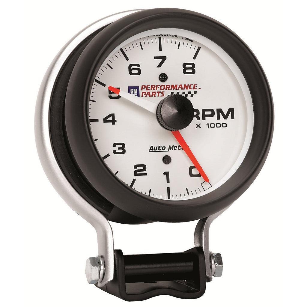 AutoMeter 5780-00406 GAUGE, TACHOMETER, 3 3/4", 8K RPM, PEDESTAL W/ RED LINE, CHEVY RED BOWTIE, WHITE
