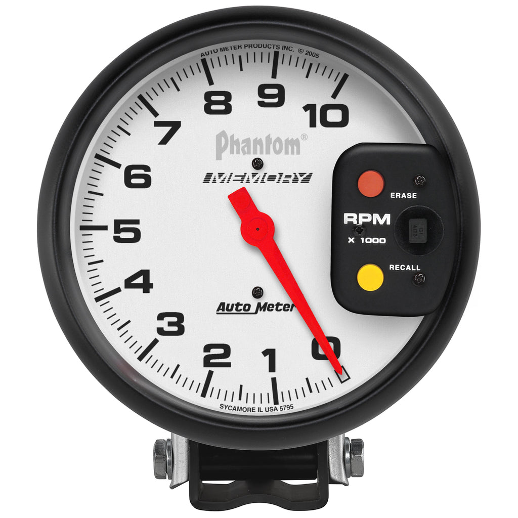 AutoMeter 5795 GAUGE, TACHOMETER, 5", 10K RPM, PEDESTAL W/ PEAK RPM MEMORY, PHANTOM