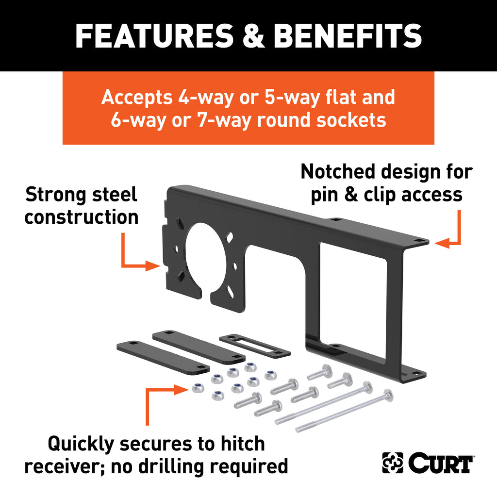 CURT 58003 Easy-Mount Wiring Bracket for 4 or 5-Flat & 6 or 7-Round (2-1/2" Receiver)