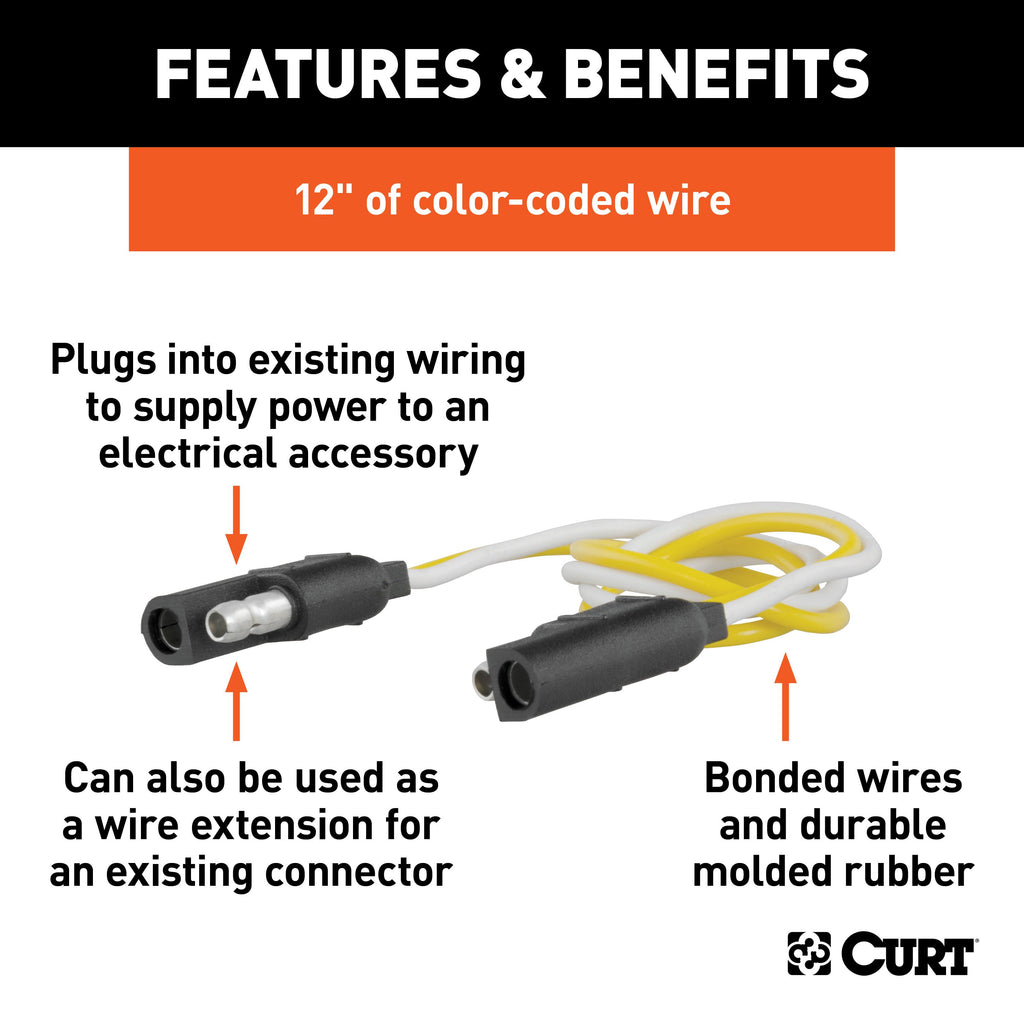 CURT 58021 2-Way Flat Connector Plug & Socket with 12" Wires (Packaged)