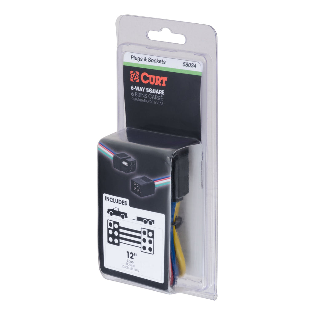 CURT 58034 6-Way Square Connector Plug & Socket with 12" Wires (Packaged)