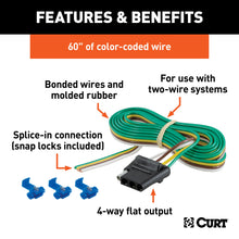 Load image into Gallery viewer, CURT 58044 4-Way Flat Connector Socket with 60" Wires &amp; Hardware (Vehicle Side, Packaged)