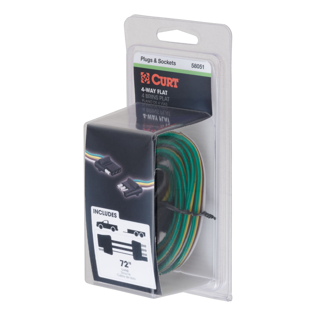 CURT 58051 4-Way Flat Connector Plug & Socket with 72" Wires (Packaged)