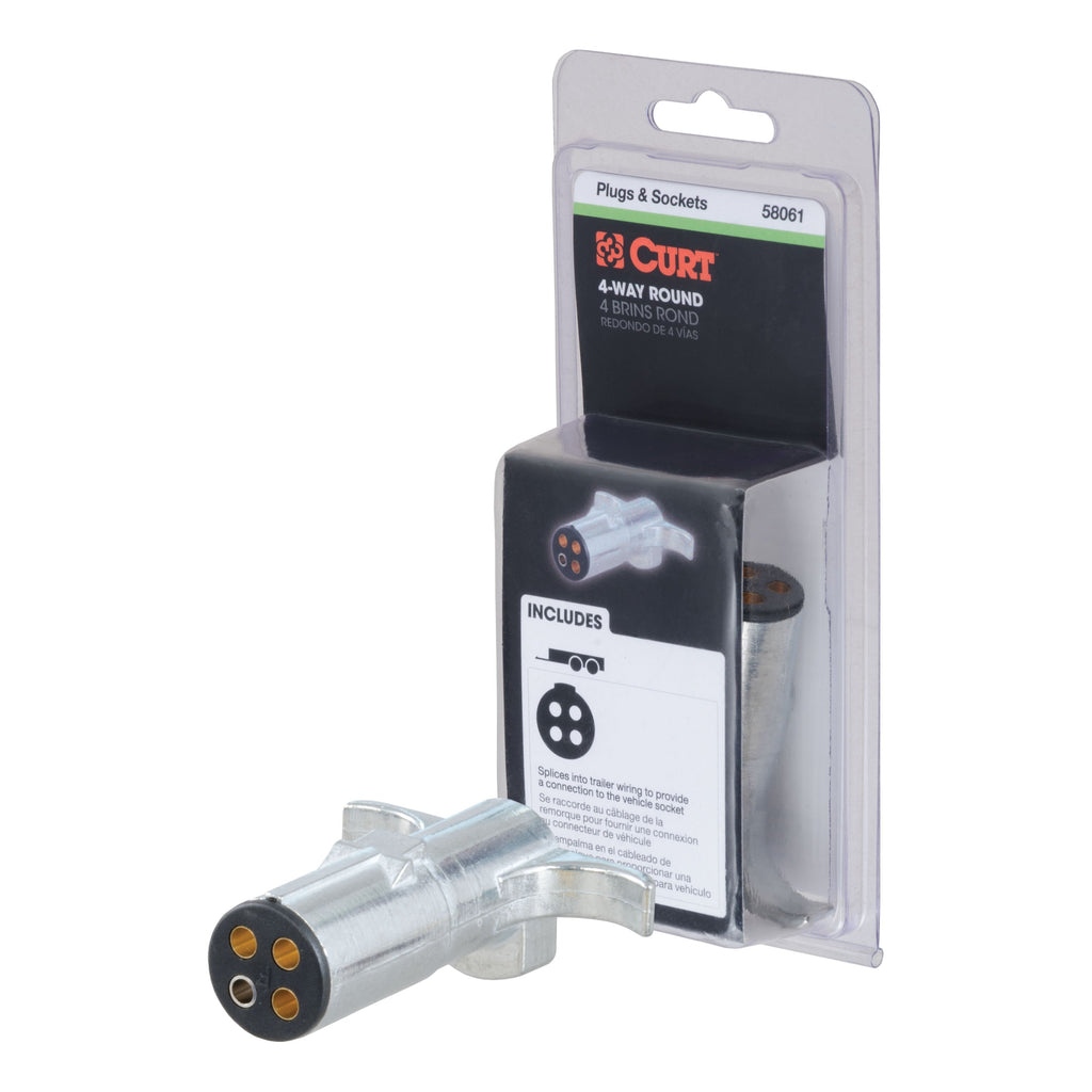 CURT 58061 4-Way Round Connector Plug (Trailer Side, Packaged)