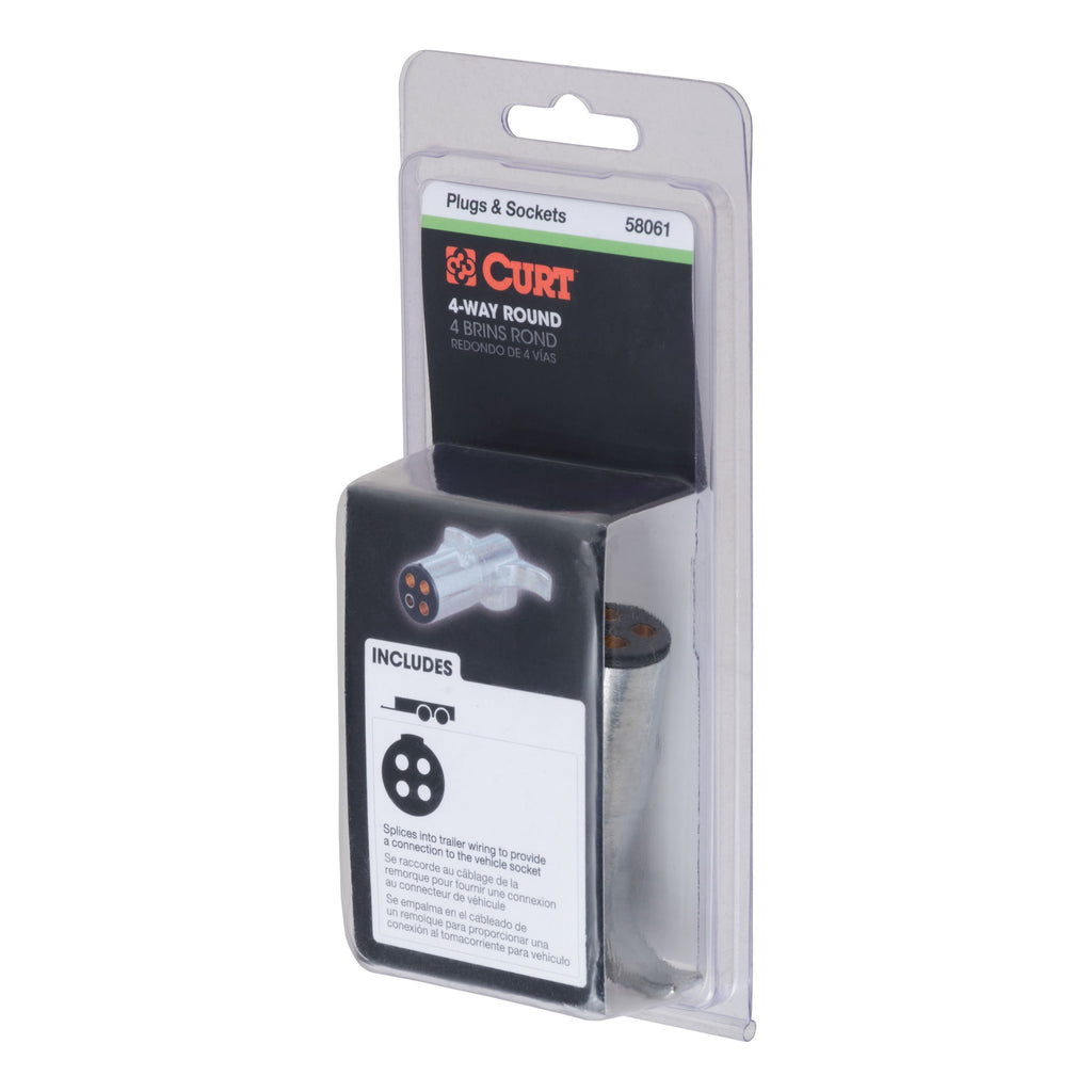 CURT 58061 4-Way Round Connector Plug (Trailer Side, Packaged)