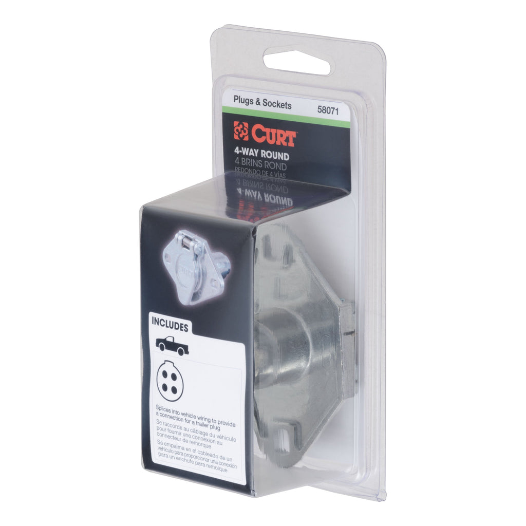 CURT 58071 4-Way Round Connector Socket (Vehicle Side, Packaged)