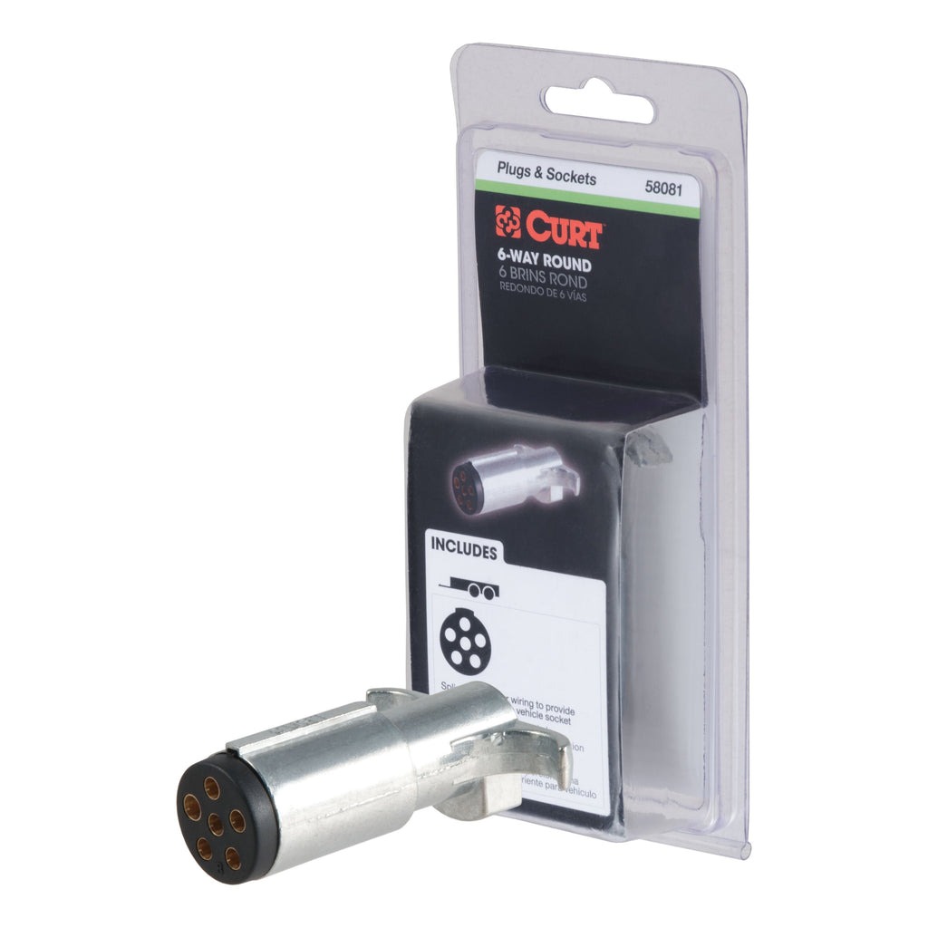 CURT 58081 6-Way Round Connector Plug (Trailer Side, Packaged)