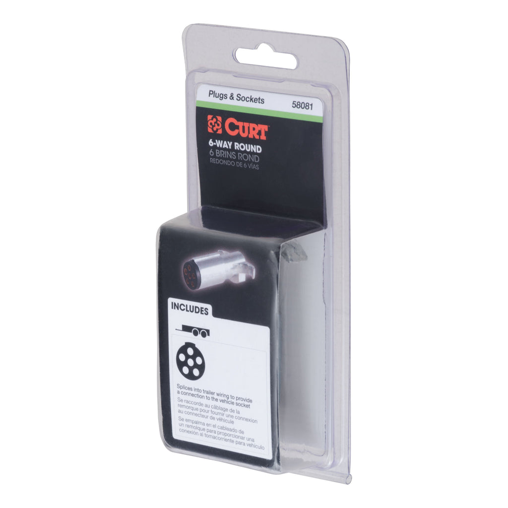 CURT 58081 6-Way Round Connector Plug (Trailer Side, Packaged)
