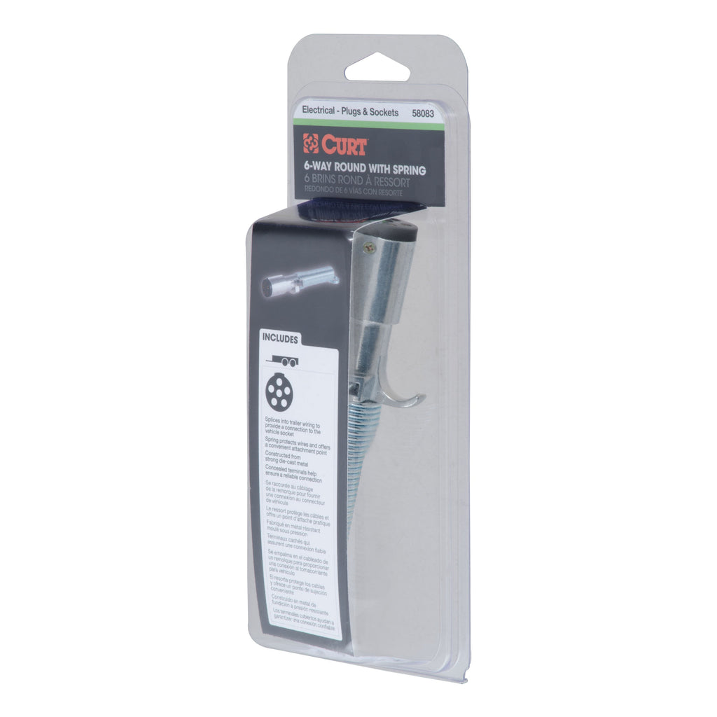 CURT 58083 6-Way Round Connector Plug with Spring (Trailer Side, Packaged)