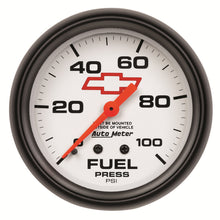 Load image into Gallery viewer, AutoMeter 5812-00406 GAUGE, FUEL PRESS, 2 5/8", 100PSI, MECHANICAL, CHEVY RED BOWTIE, WHITE