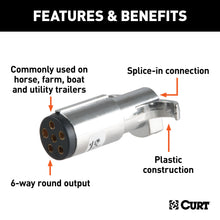 Load image into Gallery viewer, CURT 58120 6-Way Round Connector Plug (Trailer Side, Chrome Plastic)