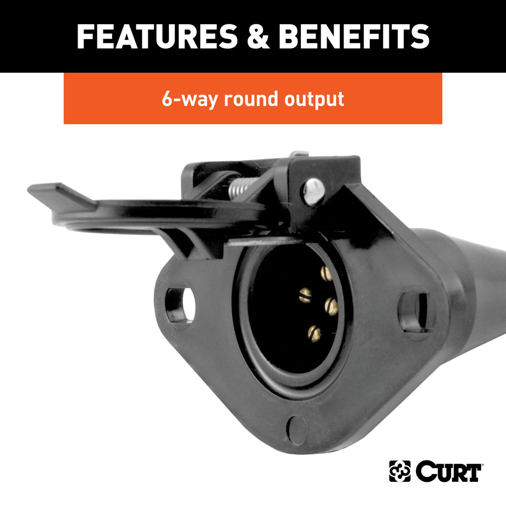 CURT 58130 6-Way Round Connector Socket (Vehicle Side, Black Plastic)