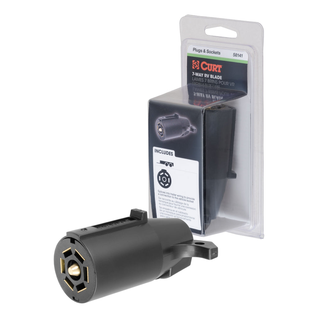 CURT 58141 7-Way RV Blade Connector Plug (Trailer Side, Black Plastic, Packaged)
