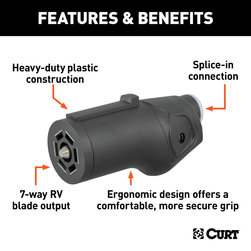 CURT 58145 Heavy-Duty 7-Way RV Blade Connector Plug (Trailer Side)