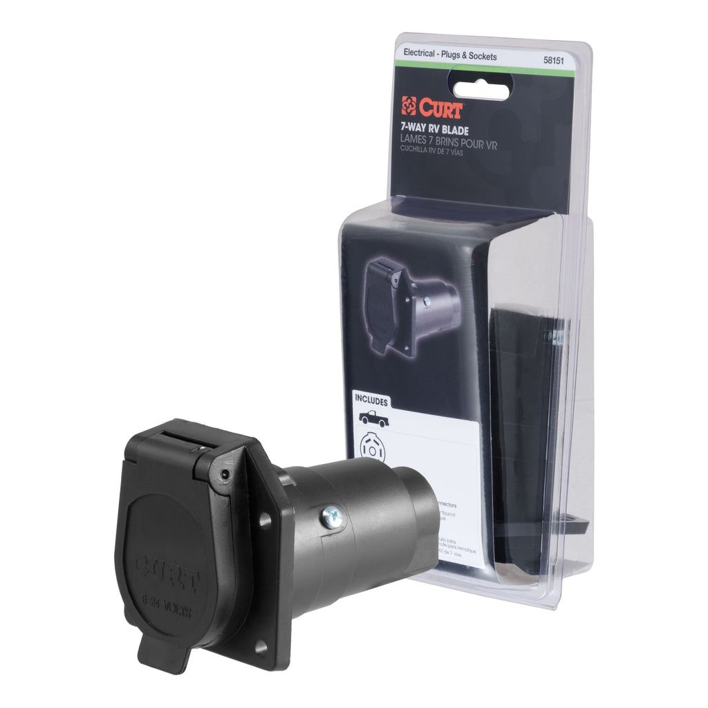 CURT 58151 7-Way RV Blade Connector Socket (Vehicle Side, Packaged)