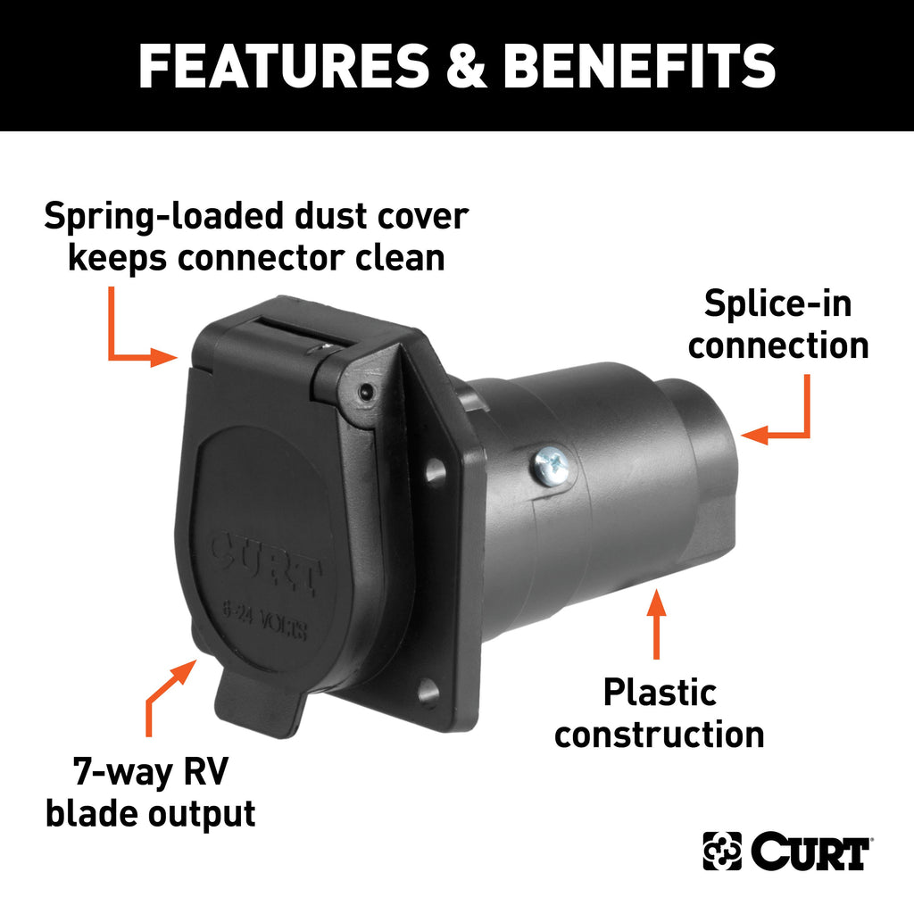 CURT 58151 7-Way RV Blade Connector Socket (Vehicle Side, Packaged)