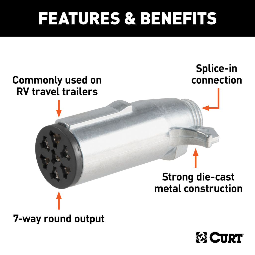 CURT 58160 7-Way Round Connector Plug (Trailer Side)