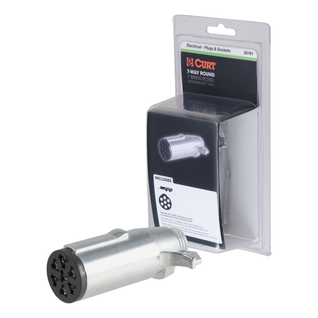 CURT 58161 7-Way Round Connector Plug (Trailer Side, Packaged)