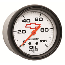 Load image into Gallery viewer, AutoMeter 5821-00406 GAUGE, OIL PRESSURE, 2 5/8", 100PSI, MECHANICAL, CHEVY RED BOWTIE, WHITE