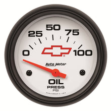 Load image into Gallery viewer, AutoMeter 5827-00406 GAUGE, OIL PRESSURE, 2 5/8", 100PSI, ELECTRIC, CHEVY RED BOWTIE, WHITE