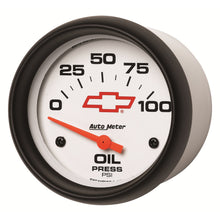 Load image into Gallery viewer, AutoMeter 5827-00406 GAUGE, OIL PRESSURE, 2 5/8", 100PSI, ELECTRIC, CHEVY RED BOWTIE, WHITE