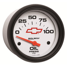 Load image into Gallery viewer, AutoMeter 5827-00406 GAUGE, OIL PRESSURE, 2 5/8", 100PSI, ELECTRIC, CHEVY RED BOWTIE, WHITE
