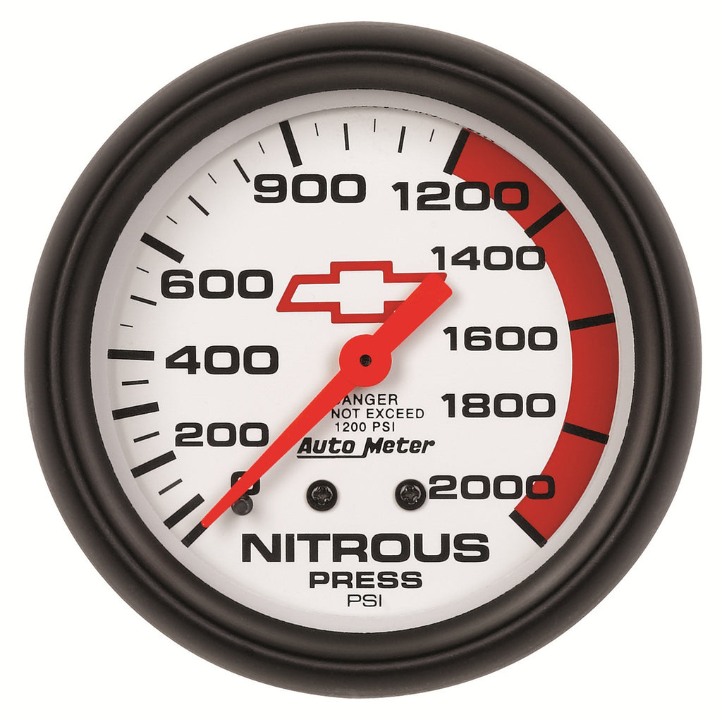 AutoMeter 5828-00406 GAUGE, NITROUS PRESSURE, 2 5/8", 2000PSI, MECHANICAL, CHEVY RED BOWTIE, WHITE