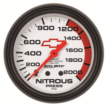 Load image into Gallery viewer, AutoMeter 5828-00406 GAUGE, NITROUS PRESSURE, 2 5/8", 2000PSI, MECHANICAL, CHEVY RED BOWTIE, WHITE