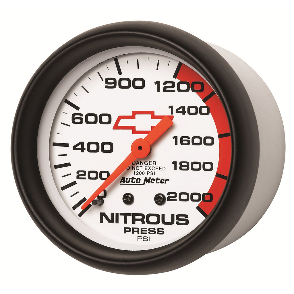 AutoMeter 5828-00406 GAUGE, NITROUS PRESSURE, 2 5/8", 2000PSI, MECHANICAL, CHEVY RED BOWTIE, WHITE