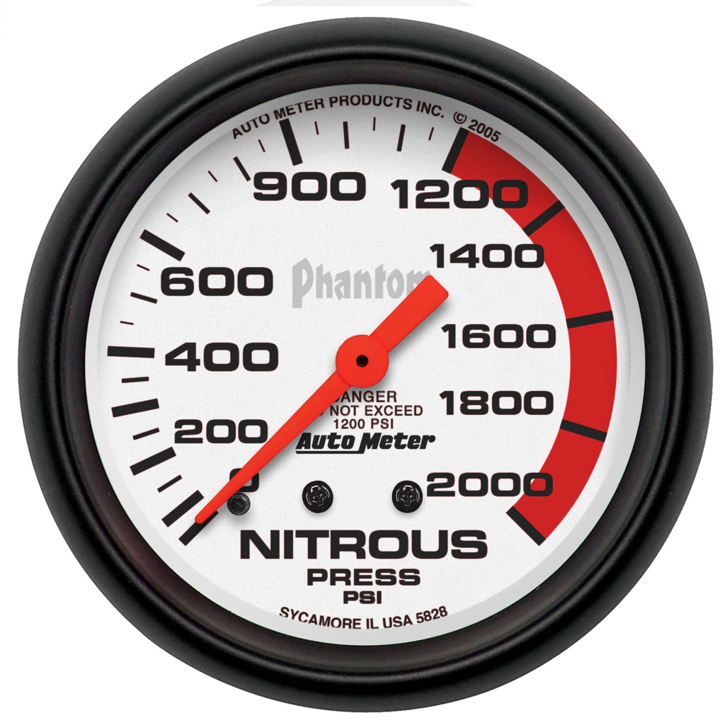 AutoMeter 5828 GAUGE, NITROUS PRESSURE, 2 5/8", 2000PSI, MECHANICAL, PHANTOM
