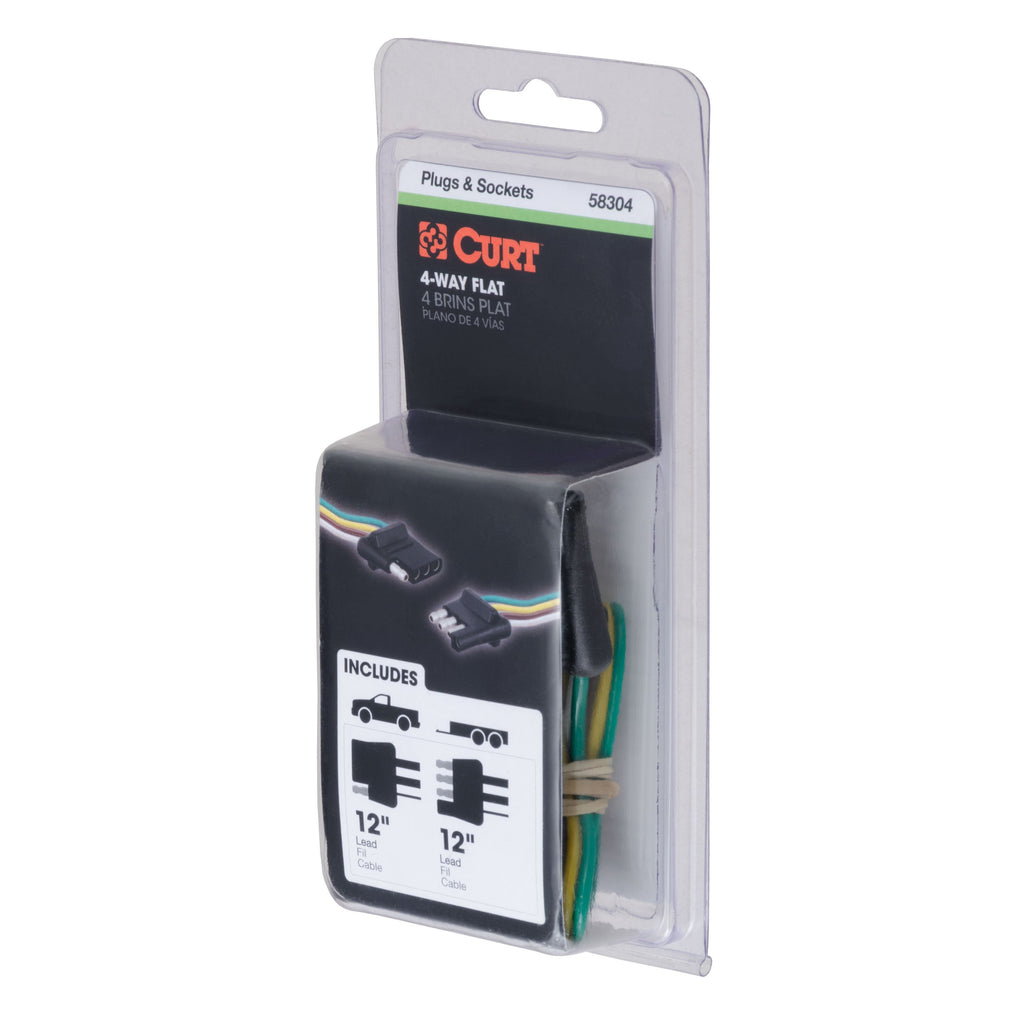 CURT 58304 4-Way Flat Connector Plug & Socket with 12" Wires Each (Packaged)