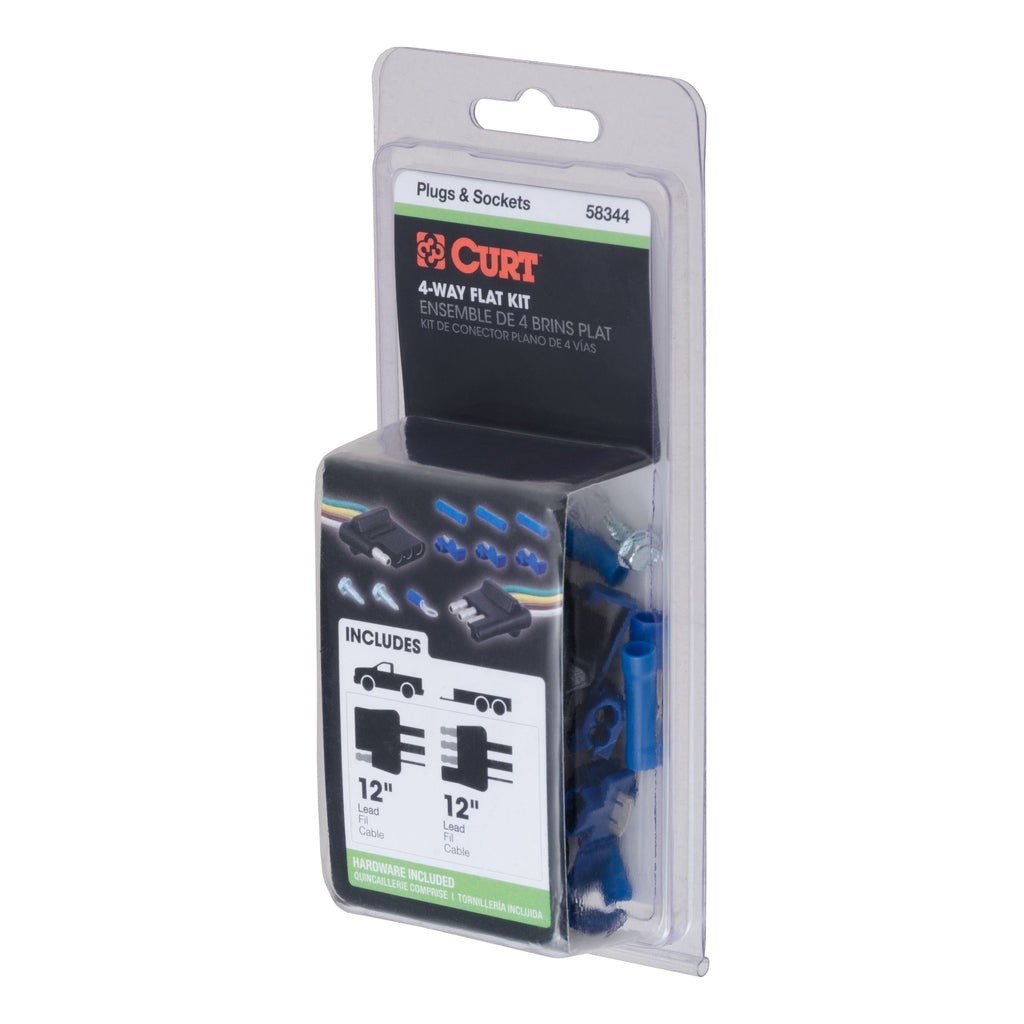 CURT 58344 4-Way Flat Connector Plug & Socket with 12" Wires Each & Hardware (Packaged)