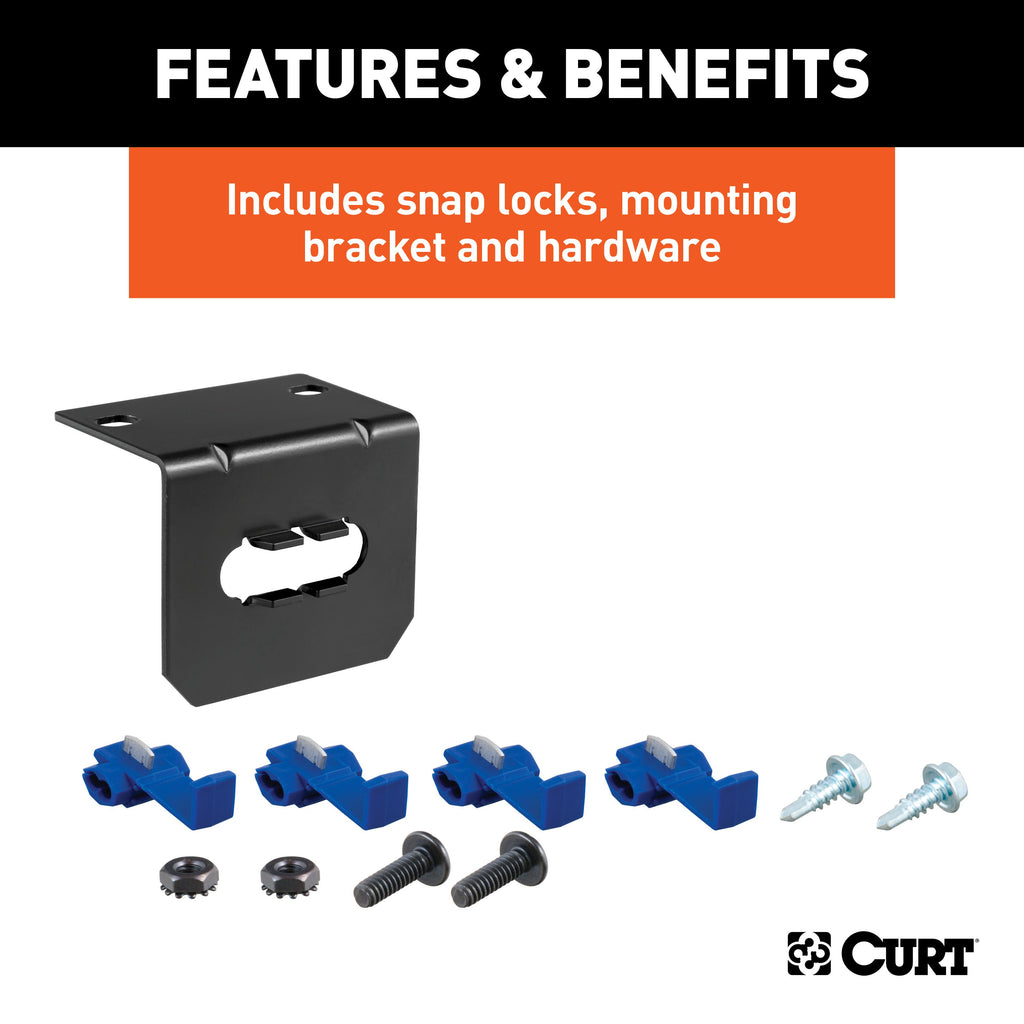 CURT 58345 4-Way Flat Connector Socket with Hardware (Vehicle Side, Packaged)
