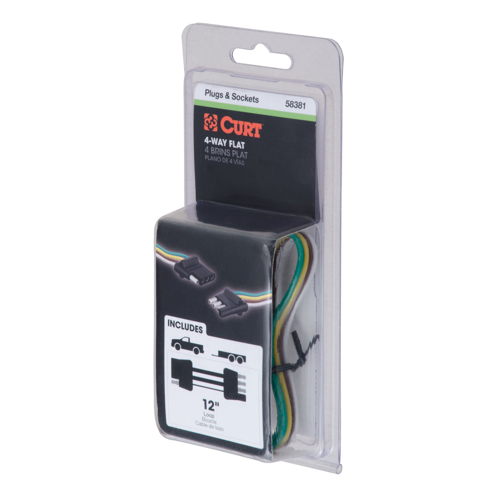 CURT 58381 4-Way Flat Connector Plug & Socket with 12" Wires (Packaged)