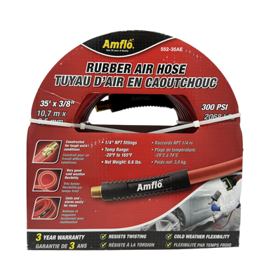Amflo 552-35AE Rubber Air Hose, 3/8" x 35', 300PSI - 1/4" NPT