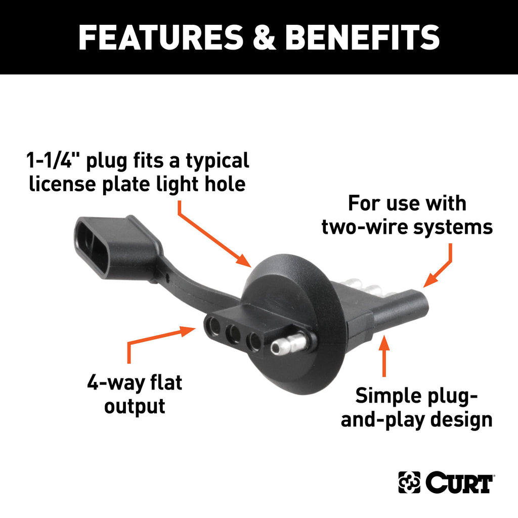 CURT 58404 4-Way Flat License Plate Light Plug Adapter
