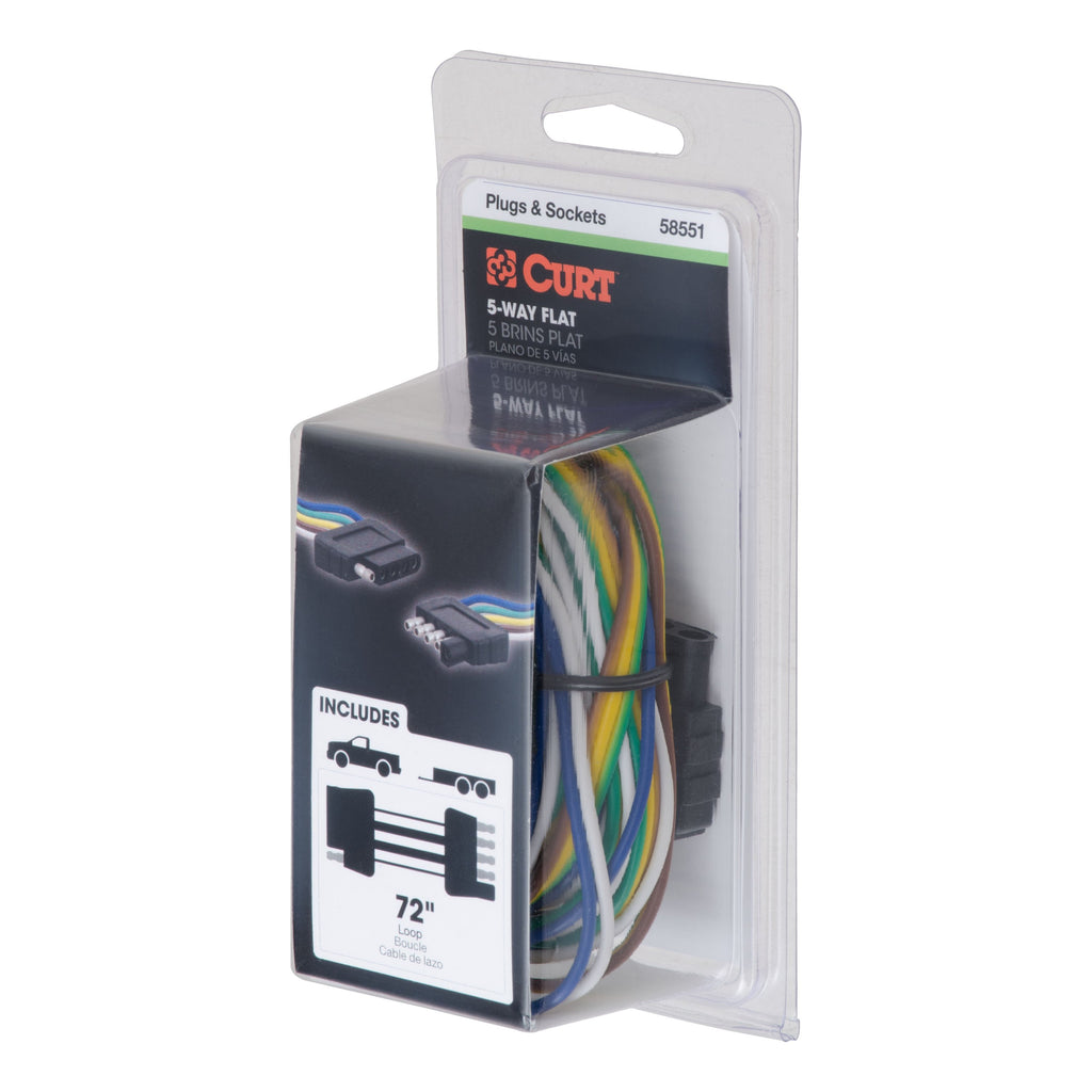 CURT 58551 5-Way Flat Connector Plug & Socket with 72" Wires (Packaged)