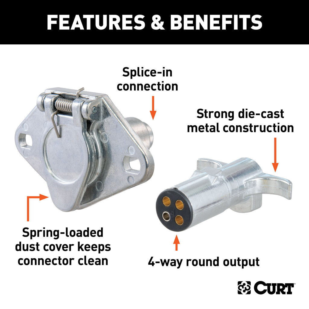 CURT 58671 4-Way Round Connector Plug & Socket (Packaged)